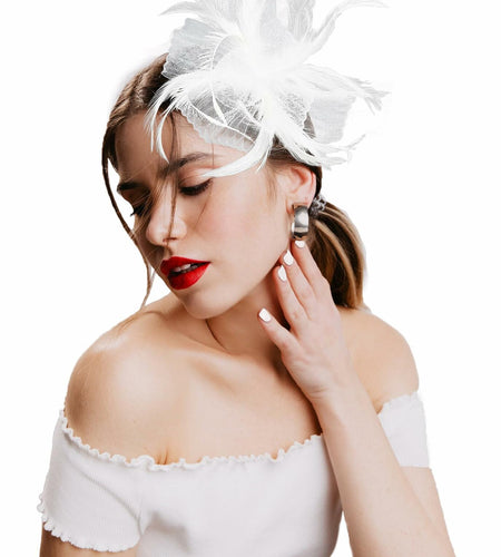 Kidukso Derby Hat Vintage Fascinator Headband Clip White