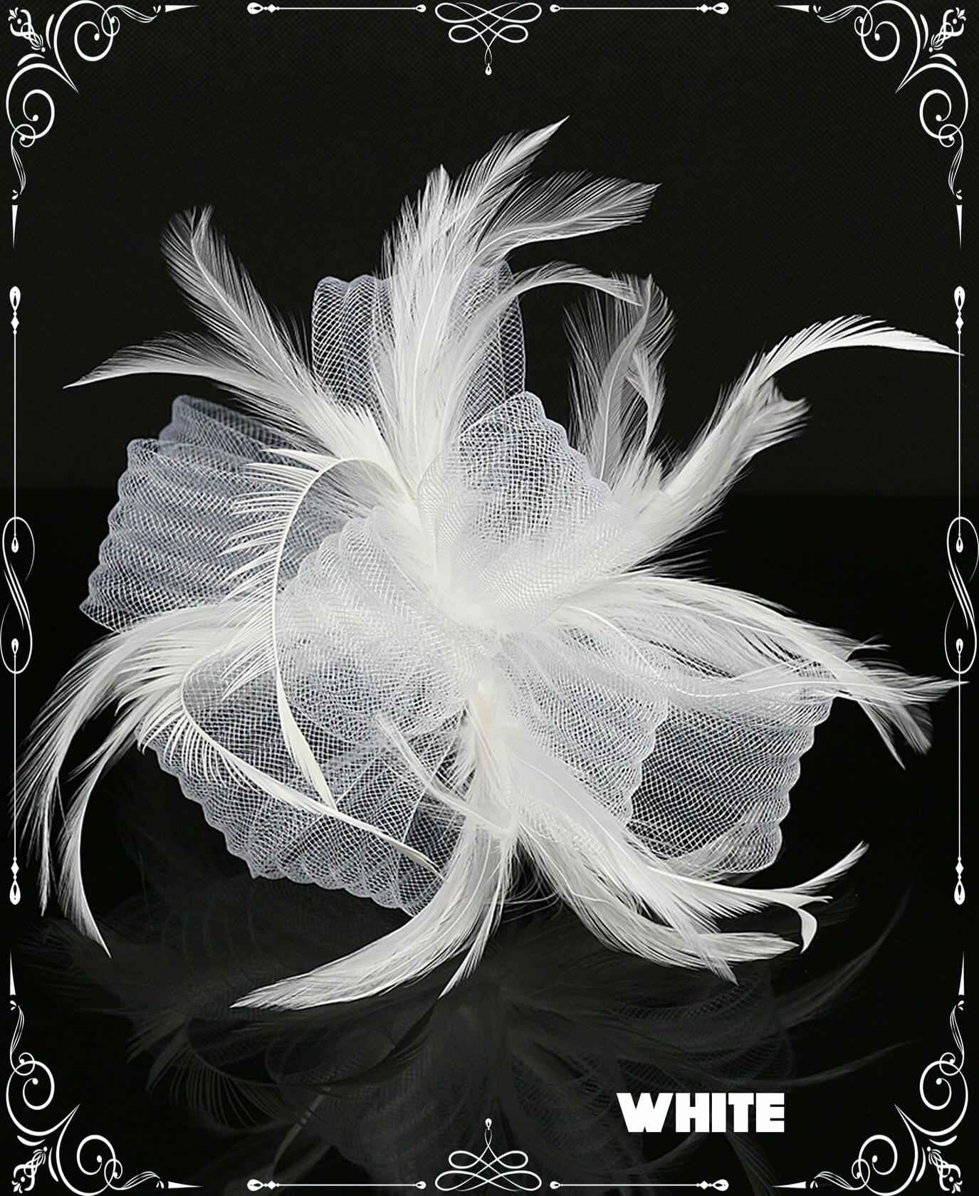 Kidukso Derby Hat Vintage Fascinator Headband Clip White