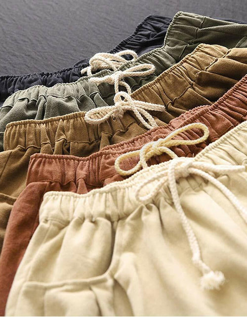Load image into Gallery viewer, Minibee Womens Wide Leg Capri Pants Drawstring Waist Pockets Beige Size L

