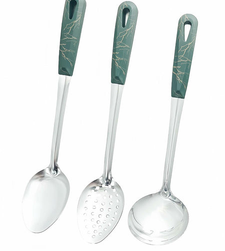 XIAOXGMALL Stainless Steel 3 Pc Serving Spoon Set White Slotted Ladle