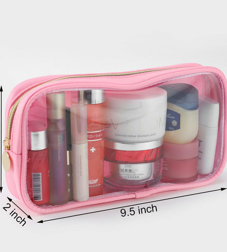 Nogsew Clear Waterproof Travel Makeup Bag Small Pink Zipper Organizer