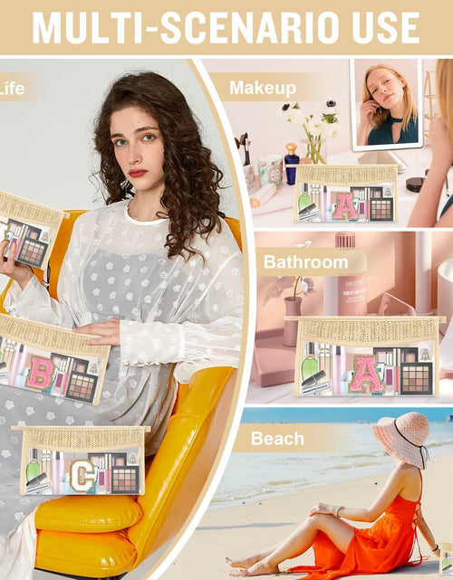 Load image into Gallery viewer, Personalized Initial Small Boho Straw Clear Makeup Bag Waterproof PVC Travel
