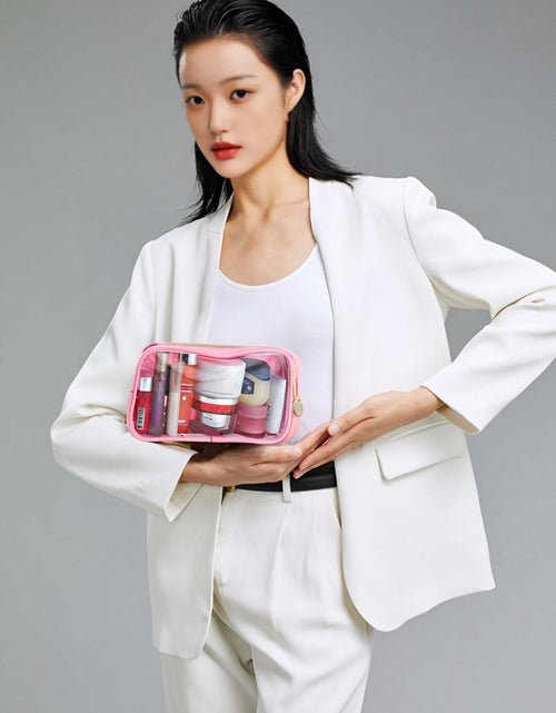 Load image into Gallery viewer, Nogsew Clear Waterproof Travel Makeup Bag Small Pink Zipper Organizer
