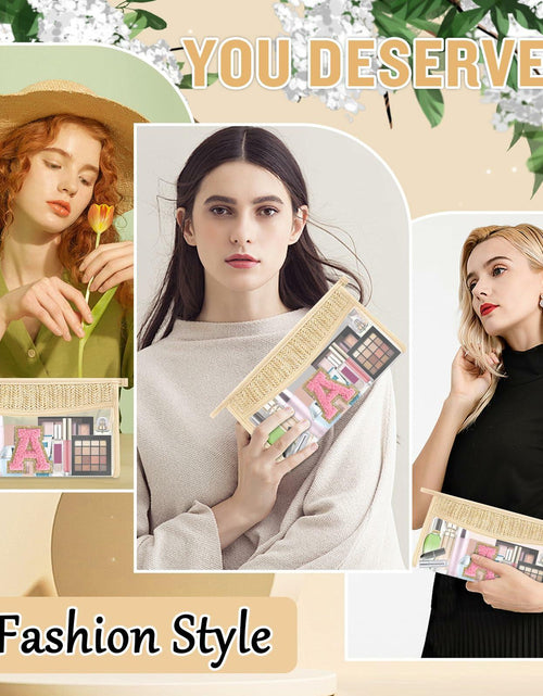 Load image into Gallery viewer, Personalized Initial Small Boho Straw Clear Makeup Bag Waterproof PVC Travel
