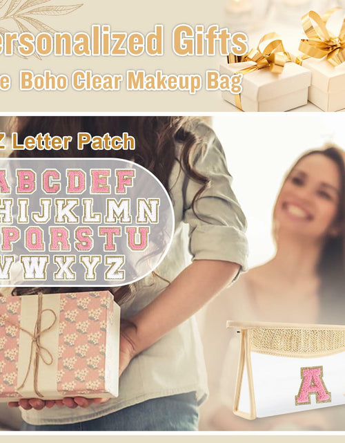 Load image into Gallery viewer, Personalized Initial Small Boho Straw Clear Makeup Bag Waterproof PVC Travel
