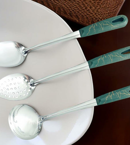 XIAOXGMALL Stainless Steel 3 Pc Serving Spoon Set White Slotted Ladle