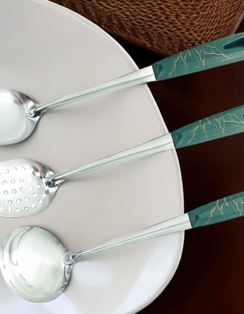 Load image into Gallery viewer, XIAOXGMALL Stainless Steel 3 Pc Serving Spoon Set White Slotted Ladle
