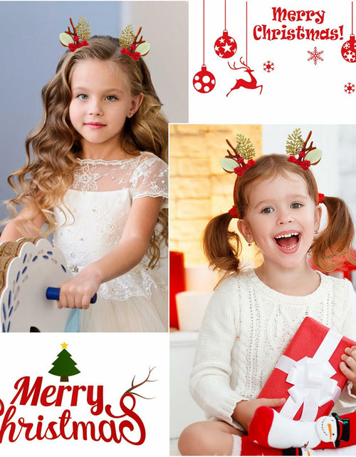 Load image into Gallery viewer, Christmas Bow Hair Clips Red Gold Reindeer Antler 2PCS Holiday Accessories
