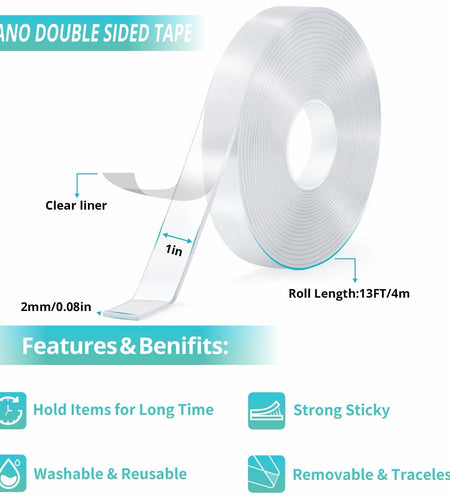 ZhiYo Double Sided Heavy Duty Transparent Mounting Tape 13'x1"