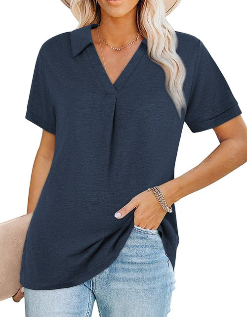 Load image into Gallery viewer, Women's Collared V Neck Polo T Shirt Plus Size Loose Fit Deep Blue Size S
