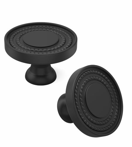 Leulan 5-Pack Black Knurled Cabinet Knobs Matte Drawer Pulls for Kitchen