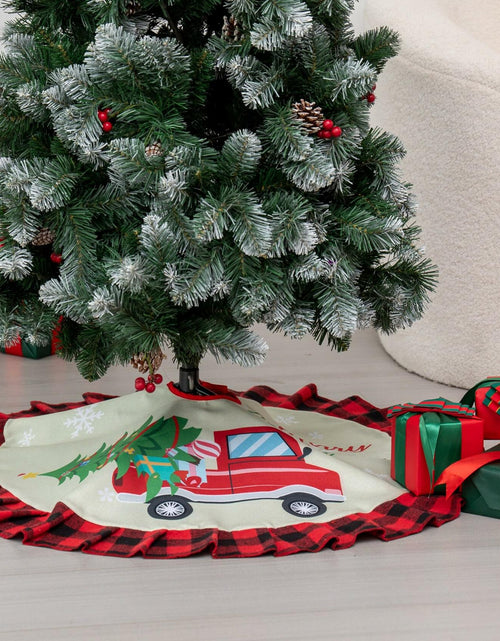 Load image into Gallery viewer, Burlap Christmas Tree Skirt 36" Red Black Buffalo Plaid Truck Farmhouse
