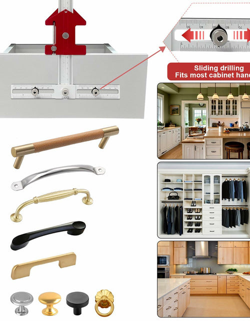 Load image into Gallery viewer, TOURACE Cabinet Handle Jig Aluminum Template Tool Red Woodworking Ruler
