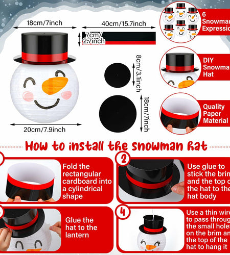 Riakrum 12 Pcs Winter Snowman Paper Lanterns Hanging Christmas Ornaments
