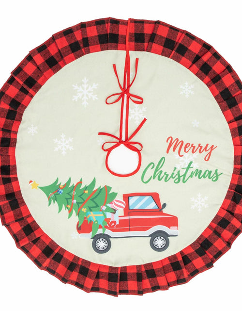 Load image into Gallery viewer, Burlap Christmas Tree Skirt 36" Red Black Buffalo Plaid Truck Farmhouse
