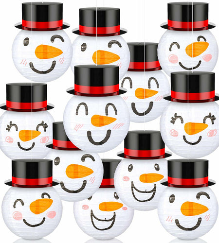 Riakrum 12 Pcs Winter Snowman Paper Lanterns Hanging Christmas Ornaments