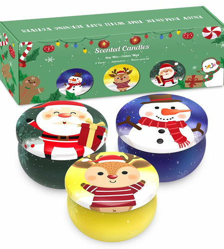 Christmas Scented Candle Set 3 Pack Soy Apple Cinnamon Cedar Vanilla 2.5oz