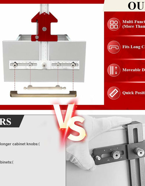 Load image into Gallery viewer, TOURACE Cabinet Handle Jig Aluminum Template Tool Red Woodworking Ruler
