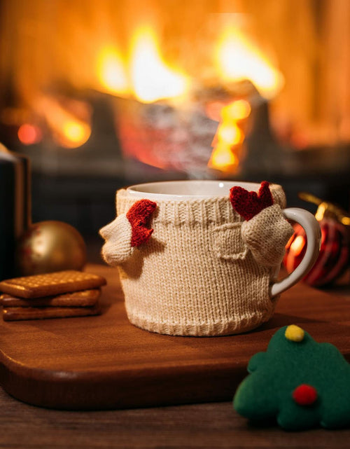 Load image into Gallery viewer, Sweater Mug Winter Cozy 14oz Red White Gloves Tree Holiday Gift
