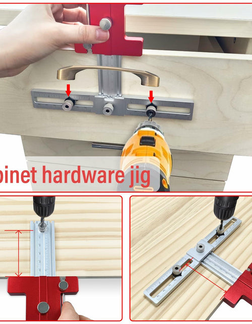 Load image into Gallery viewer, TOURACE Cabinet Handle Jig Aluminum Template Tool Red Woodworking Ruler
