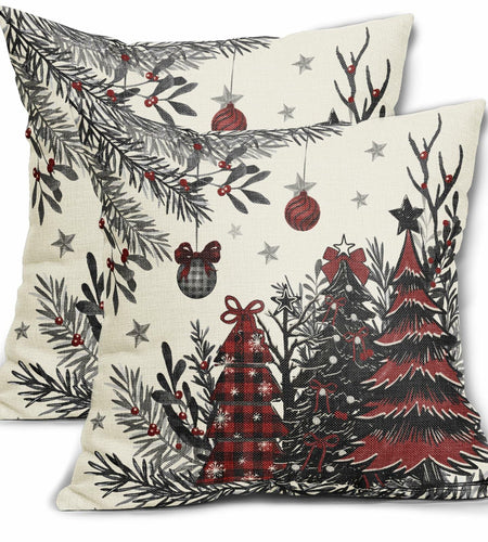 Black Red Christmas Tree Throw Pillow Covers 18x18 Set of 2 Xmas Decor