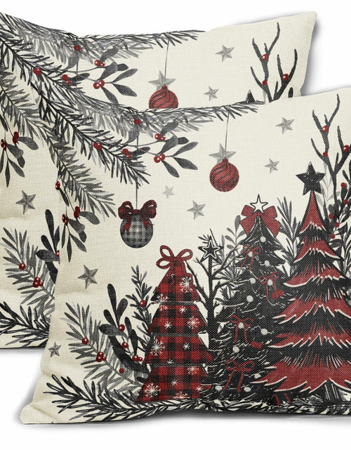 Load image into Gallery viewer, Black Red Christmas Tree Throw Pillow Covers 18x18 Set of 2 Xmas Decor
