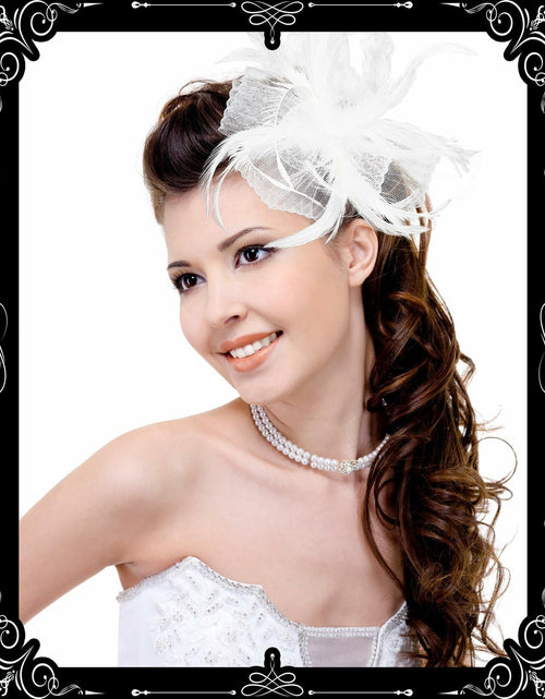Load image into Gallery viewer, Kidukso Derby Hat Vintage Fascinator Headband Clip White
