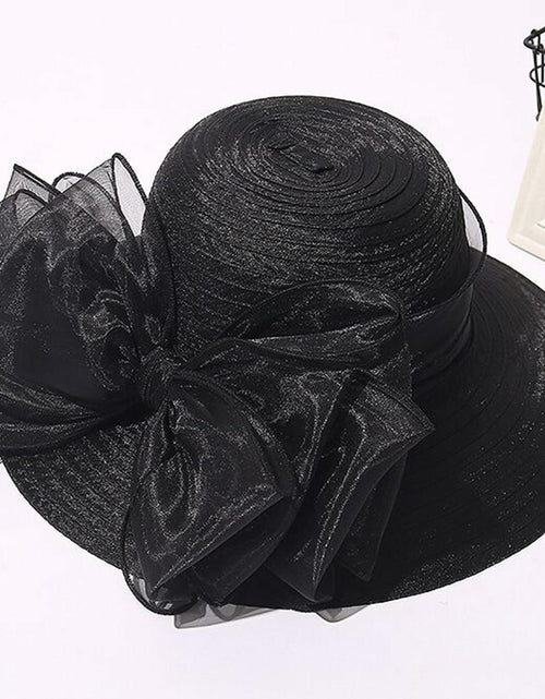Load image into Gallery viewer, IZUS Lady Derby Straw Hat Organza Bowknot Women Church Cloche Hat
