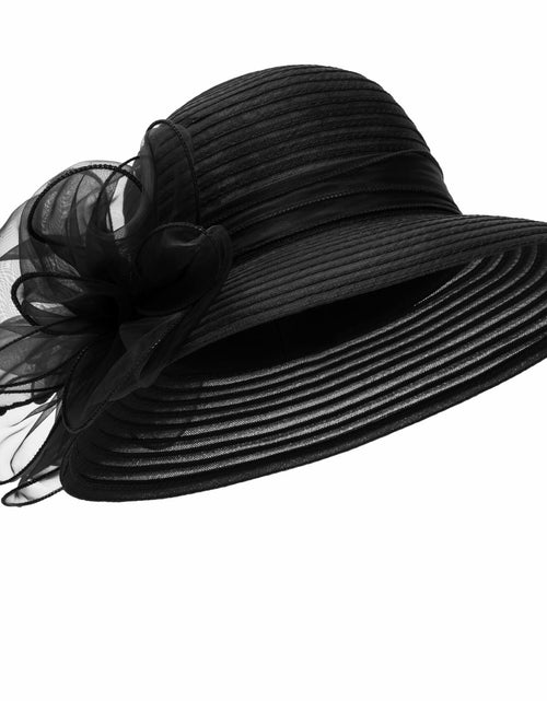 Load image into Gallery viewer, IZUS Lady Derby Straw Hat Organza Bowknot Women Church Cloche Hat
