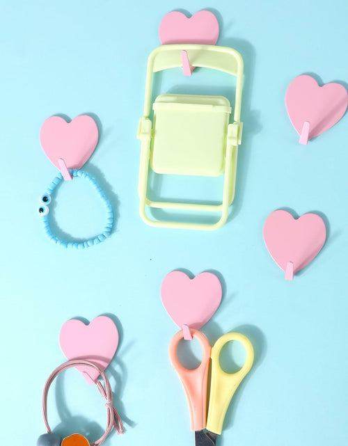 Load image into Gallery viewer, COMNICO 6 Pack Heart Shaped Stainless Steel Adhesive Hooks Silver
