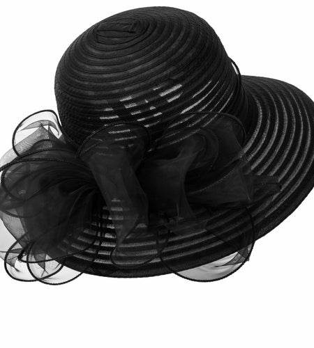 IZUS Lady Derby Straw Hat Organza Bowknot Women Church Cloche Hat