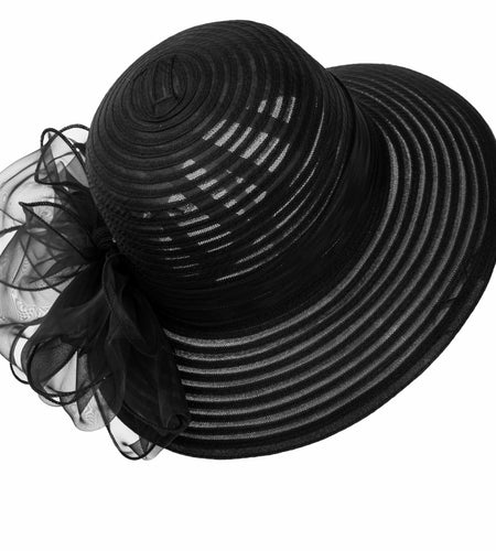 IZUS Lady Derby Straw Hat Organza Bowknot Women Church Cloche Hat