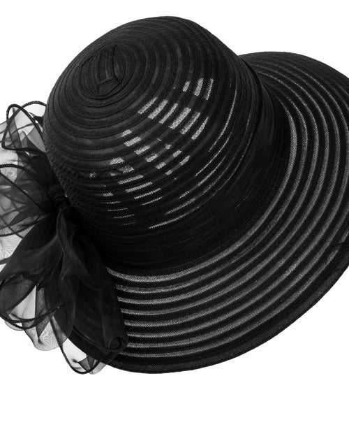 Load image into Gallery viewer, IZUS Lady Derby Straw Hat Organza Bowknot Women Church Cloche Hat

