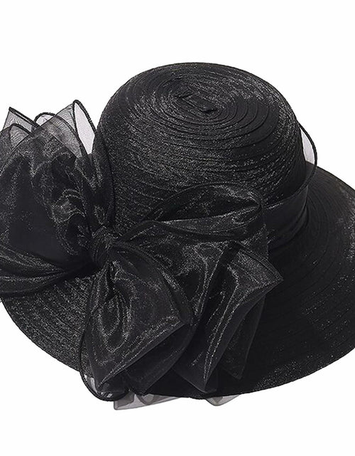 Load image into Gallery viewer, IZUS Lady Derby Straw Hat Organza Bowknot Women Church Cloche Hat

