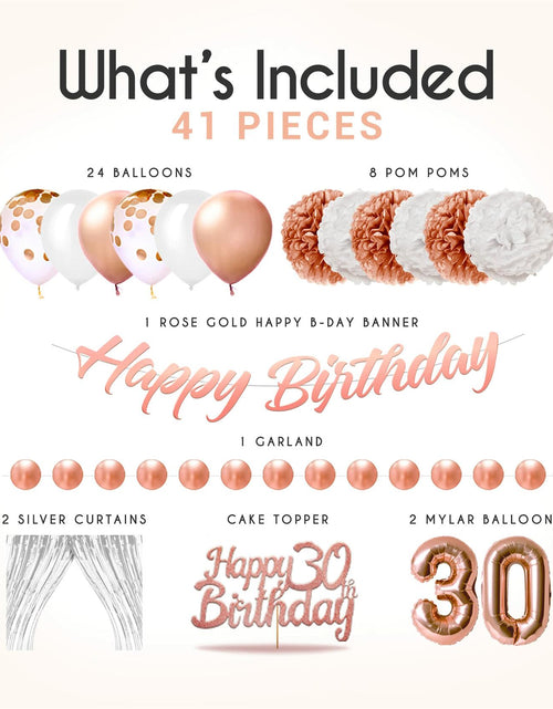 Load image into Gallery viewer, EpiqueOne 41-Piece Rose Gold 30th Birthday Party Decorations for Women

