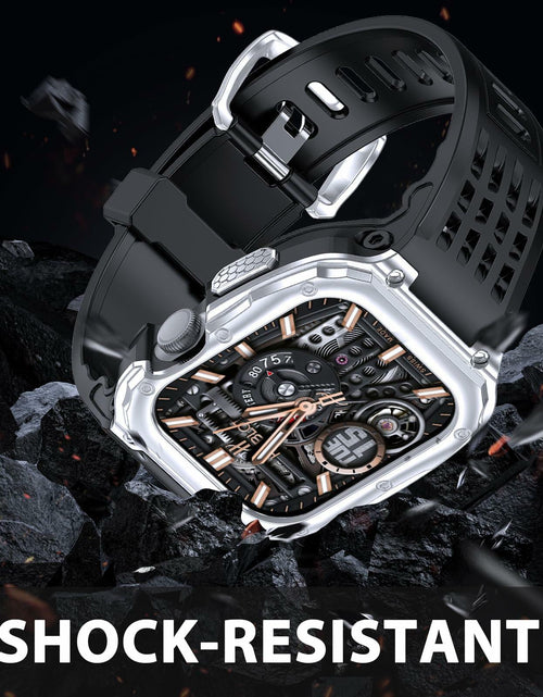 Load image into Gallery viewer, V-MORO Stainless Steel Band Case for Apple Watch Series 9 8 7 45mm Black Silver

