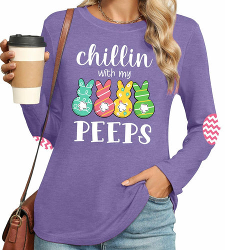 Easter Shirt Women Bunny Graphic Long Sleeve Tee Purple1 Size XL