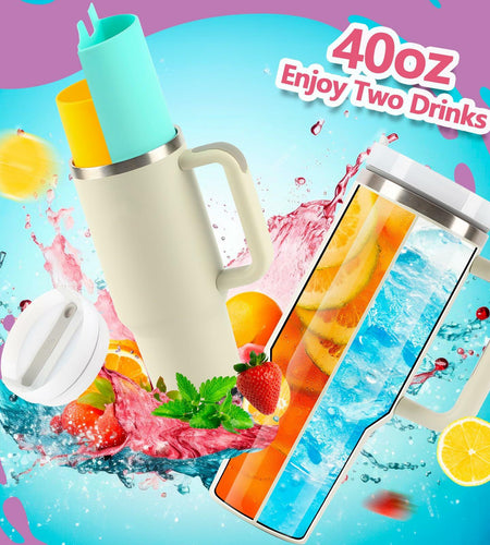 LittleHugs Silicone 2-in-1 Cup for Stanley Cup 40oz Cream Double Drinks Bag