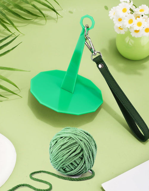 Load image into Gallery viewer, Portable Wrist Yarn Holder Leather Band Acrylic Stand Dark Green
