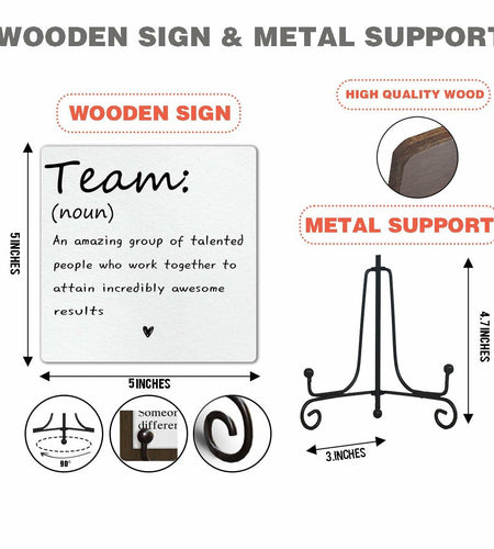 Motivational Team Noun Wooden Sign with Stand Rustic 5x5 Inches