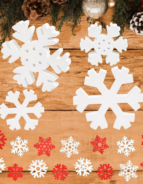 Load image into Gallery viewer, LadyRosian Wooden Snowflake Decorations 4 Pack Standing &amp; Hanging Xmas Ornaments
