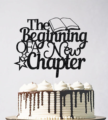 The Beginning of A New Chapter Cake Topper Black Glitter