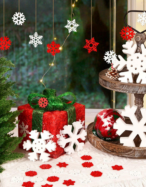 Load image into Gallery viewer, LadyRosian Wooden Snowflake Decorations 4 Pack Standing &amp; Hanging Xmas Ornaments
