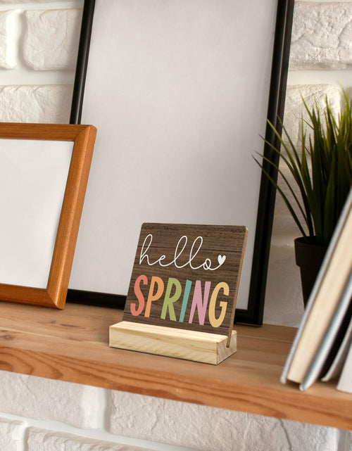 Load image into Gallery viewer, ANIANG Hello Spring Rustic Wood Plaque Sign with Stand Farmhouse Decor
