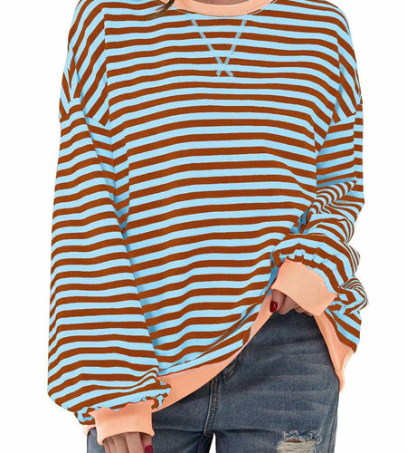 AlvaQ Women's Oversized Sweatshirt Round Neck Long Sleeve Pink Size S