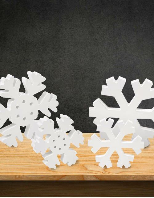 Load image into Gallery viewer, LadyRosian Wooden Snowflake Decorations 4 Pack Standing &amp; Hanging Xmas Ornaments

