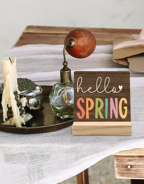 Load image into Gallery viewer, ANIANG Hello Spring Rustic Wood Plaque Sign with Stand Farmhouse Decor
