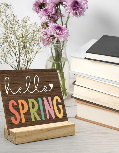 Load image into Gallery viewer, ANIANG Hello Spring Rustic Wood Plaque Sign with Stand Farmhouse Decor
