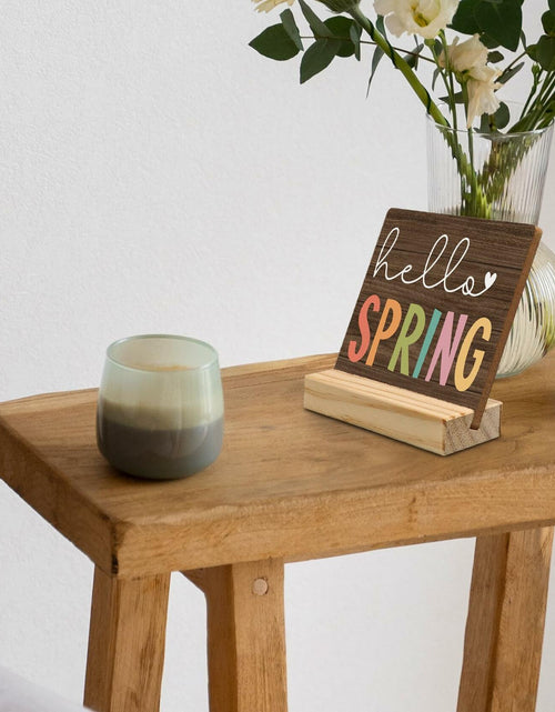 Load image into Gallery viewer, ANIANG Hello Spring Rustic Wood Plaque Sign with Stand Farmhouse Decor
