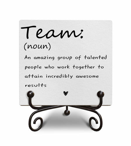 Motivational Team Noun Wooden Sign with Stand Rustic 5x5 Inches